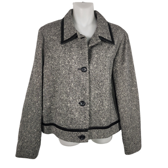 Vtg Pendleton Womens 100% Virgin Wool Blazer Size 12P Jacket Leather Trim Button - Picture 1 of 8